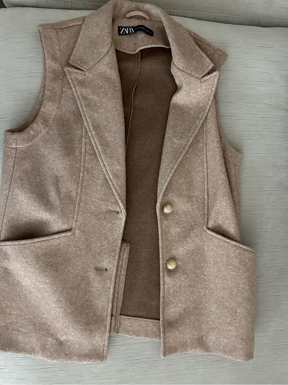 ZARA Taupe Sleeveless Wool-Blend Vest